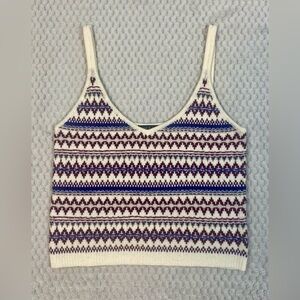 rag & bone Cream and Blue Knit Crop Top